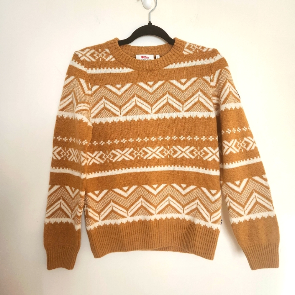 Fjällräven Womens Greenland Re-Wool Pattern Knit Acorn mustard yellow Size XS